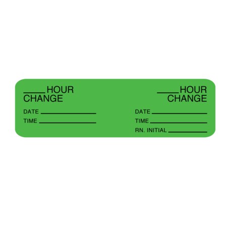 Nevs Hourly IV Tubing Label - I.V. Set, Hours Only 7/8"x3" Flr Green w/Blk NTUBE-6016
